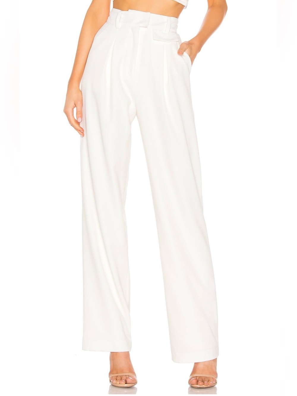 LPA Carlotta Pants Ivory White Size M High Rise Pleated Wide Leg Revolve $218